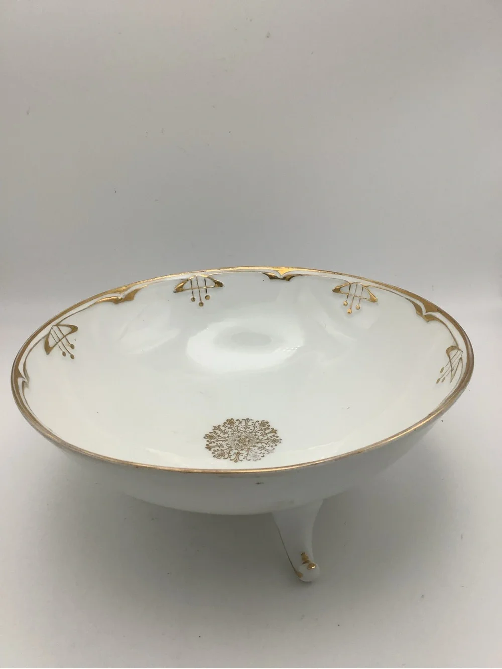 Vintage C.S. Prussia White and Gold Footed Porcelain Serving Bowl
